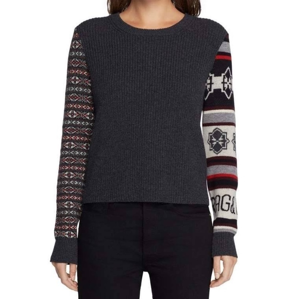 Rag & Bone Brigitte Ribbed Wool Pullover Sweater Charcoal Gray (SW1)